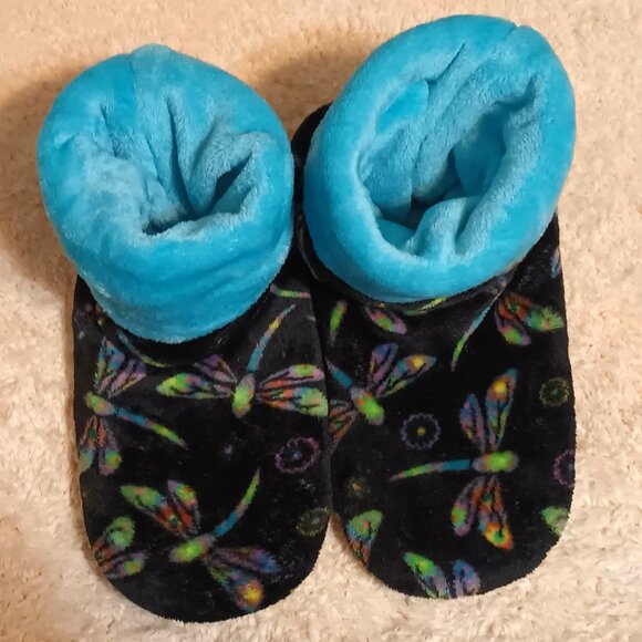 NWT ~Super Cozy Fleece Slipper Booties w/ Dragonflies (Sz: Women's 8/9, 10.2" L) - Picture 1 of 3